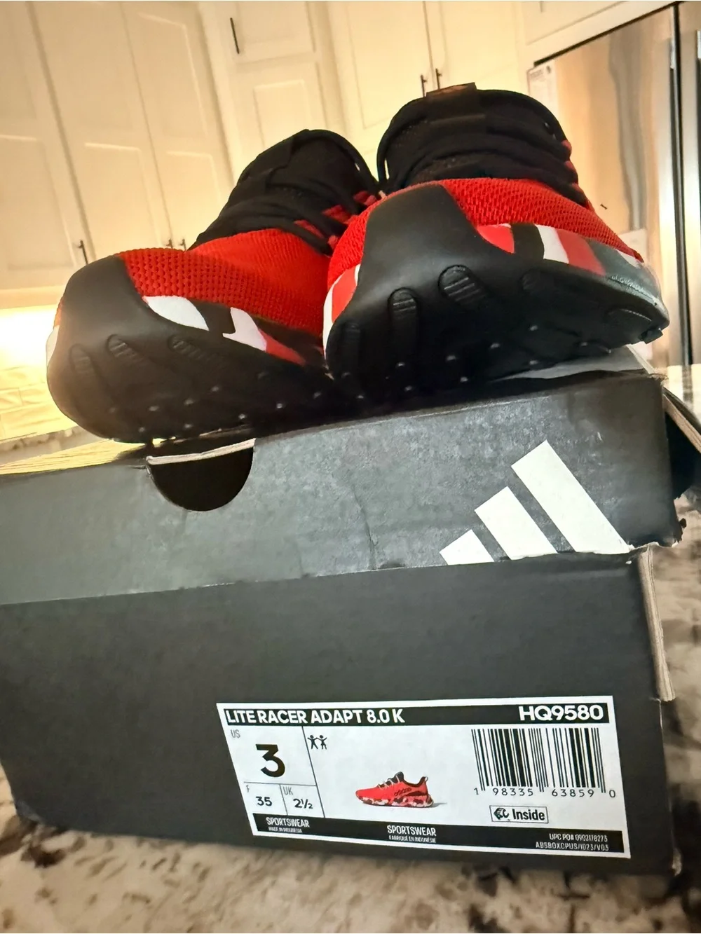 adidas Lite Racer Adapt 8.0 Kids Shoes Size 3 Scarlet Black Grey NWT